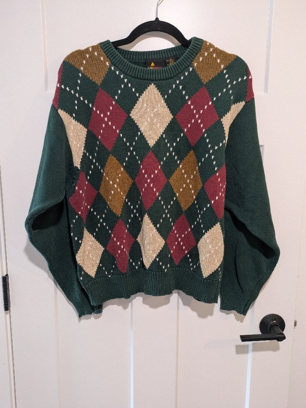 Vintage 90s Lizsport Heavyweight Cotton Argyle Crewneck Sweater